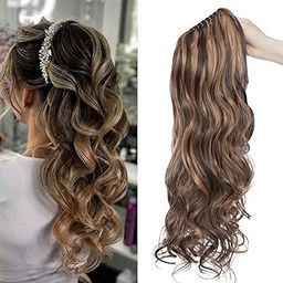 D-DIVINE Hair Extension Clutcher based Synthetic Ponytail Hair Extension (Golden Highlighted)-image-91