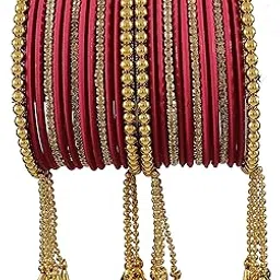zulka Metal Bangle Set Studded with Zircon Latkan for Women & Girls (Pack of 28 Bangles)-picture-6
