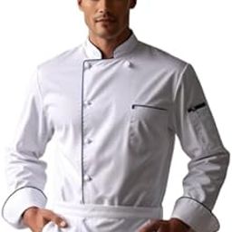 KE Premium Designer White Color Chef Coat for Men | Blue Piping and White Botton | Double Breated Coat | Full Sleeves Chef Coat With 2 Pocket's (IN, Alpha, XL, Regular, Standard, White)-45