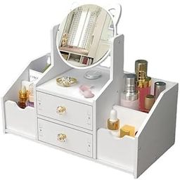 Gurnur White Desktop Makeup Mirror with Drawers | Large Capacity, Reasonable Partitions Bedroom Dressing Table Vanity Mirror Multi Functional Cosmetic Storage Box with Makeup Mirror-22