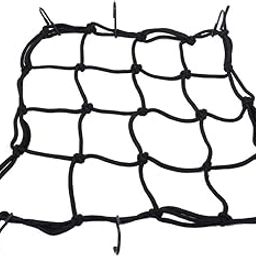 Careflection || Universal Bungee Cargo Luggage Net Holder - Strong and Elastic 30 x 30cm Mesh Rope Straps for Holding Bags, Helmet or Box for Royal Enfield Classic- Black-picture-4