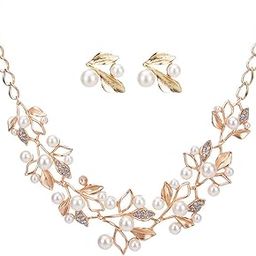 Peal Leaf Nature Inspired Necklace Earring Set Fancy Jewellery for Women & Girls-image-8