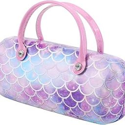 Portable Mermaid Hard Eyeglass Case for Girls, PU Leather Eyewear Glasses Case Sunglass Pouch with Handle, Kids Student Glasses Storage, Pink, One Size-image-39