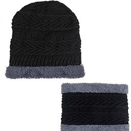 Winter Knit Woolen Beanie Cap Hat for Men & Women Black Colour Winter Cap with Neck Scarf/Neck Muffler-image-33