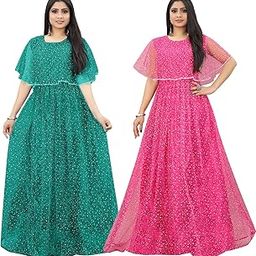 Women's Fit and Flare Maxi Net and Silk Semi-Stitched Gown-picture-9
