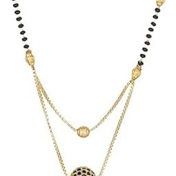 Alloy Traditional Gold Plated Black Beads American Diamond Double Layer Mangalsutra for Women (Golden)-16