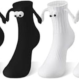 2 Pairs Funny Winter Socks for Women, Holding Hands Cute Socks Cotton Socks for Couple Friendship, Novelty Magnetic Suction Floor Socks for Girls Boys Christmas Gift (Black & White)-image-62