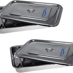 MEDIGUARD Surgical Instrumnet Tray Stainless Steel with Lid (Size 11x7) Pack Of 2-image-57