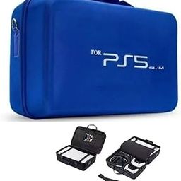 TMG Hard Shell Carrying Case Compatible with 5 Slim Console New Model,Console Bag (Disc/Digital Edition), PS5 DualSense Controllers, Headset and Gaming Accessories (Blue)-16