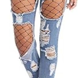 RiddhiTrade Women Fitted Nylon Spandex High Waist Fishnet Net Pattern Pantyhose Stockings Black-image-10