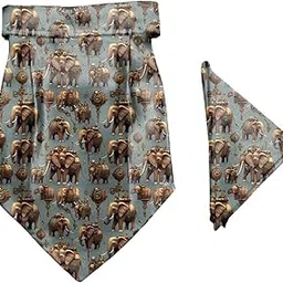 blacksmith Retro Elephant Printed Cravat and Macthing Pocket Square for Men-picture-17