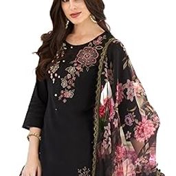 Women's Embroidered Straight Silk Blend Kurta Pant with Dupatta-image-55