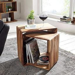 Sheesham Wood Bedside Table, Nested Cube - Set of 2, Brown-12