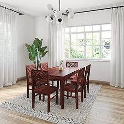 Amazon Brand - Solimo Cudot Six Seater Dining Set with 6 Chairs (Solid Sheesham Wood, Honey Finish)-image-58