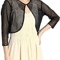 Women Black Party Sheer Sequinned Crop Button Shrug-41