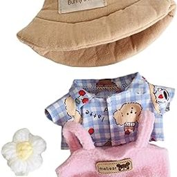 CALANDIS™ Plush Doll Clothes Dress up Doll T Shirt Pants with Hat and Flowers Doll Suit blue bear grid tee-image-65