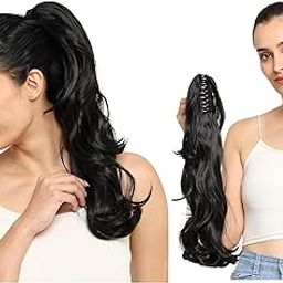 BeatStock Curly Wavy Clutcher Ponytail Hair Extension For Women and Girls in Black Color 24 inch-image-74