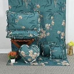 Luxurious Glace Cotton Home Bedding Set | 6 Piece with Frilly Pillowcases and Filled/Frilly Cushions | 6 Piece Bedsheet Set | Complete Bedding Sets-image-31