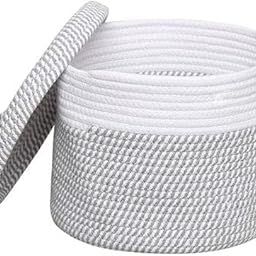Gleckn Mini Rope Laundry Storage Cotton Basket Woven Bag Hamper Baby Nursery Bucket Organizer For Kids Toys,Fruits,Gifts,Living Room,Bathroom,Kitchen,Office Set,Shelfs (Grey, 10X8 Inches)-image-24