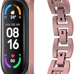 Crysendo Metal Bracelet Band Strap for Xiaomi Mi Band 7 | Mi Band 7 Strap Metal Premium Stainless Steel Bracelet Strap | Replacement Wristbands for Men/Women (No Tracker) (Diamond Rose Pink)-28