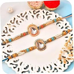 Rakhi for Brother, Rakhi Set of 2, Designer rakhi for Bhaiya Boy Men, Designer rakhis Rakshabandhan, Stone Beaded Rakshasutra for Men Bhai Thread with best wishes card tilakk set-1