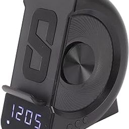 Speaker Clock Charing Station, 10W PC and ABS Speaker Alarm Clock Double Coil Design Double Charging Mode 12 Functions for Office (Black)-picture-29