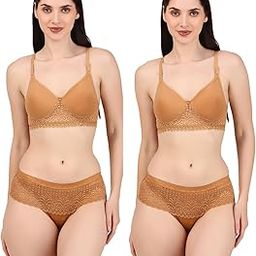 Self Design Full Coverage Women's Nylon Golden (Chandni-40B) Padded Bra Panty Set (Pack of 2)-image-92