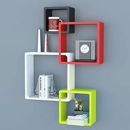 WooDinto Wooden Intersecting Wall Shelves for Living Room, Bedroom | Wall Mount Shelf | Wall Rack | Wall Hanging Storage Unit | Wall Organiser Shelf (Set of 4, Black Red White Green)-15