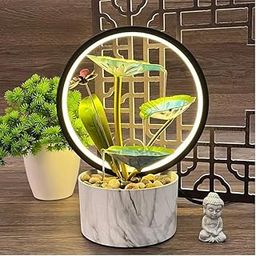 HOME CUBE Water Fountains With Ring Light for Home Decor Tabletop Indoor Desktop Showpiece Fountain for Living Room Bedroom Office Housewarming Gift Meditation Relaxation Zen Water Fountain 21x14x29cm-image-90
