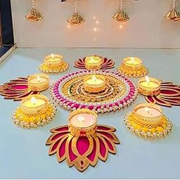 Urban Turtle Home Decorative Lotus Rangoli & Lotus Diya Set, Corporate Gift, Diwali Gift, Diya for Puja, Home Decor Light, Navratri Puja, Christmas Candle, New Year Candle Set of 9-image-11