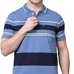 Half Sleeve 100% Pure Cotton Fabric Collared Regular Fit Men's Polo Striper Tshirt with Pocket for Casual wear-image-90