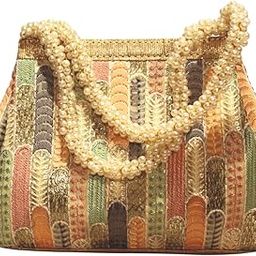 PearlGlow Potli Bag – Multicolor Handcrafted Fabric Pouch with Elegant Pearl Handle, Embroidered Design, Secure Drawstring, Ethnic Accessory, 5.5"x7.5", Lightweight 180g, Festive & Wedding-Ready-image-1