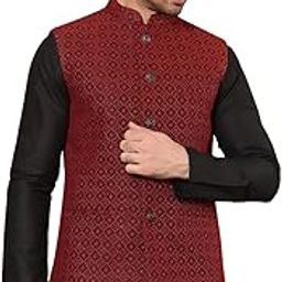 Men's Woven Design Embroidered Nehru Jacket-20