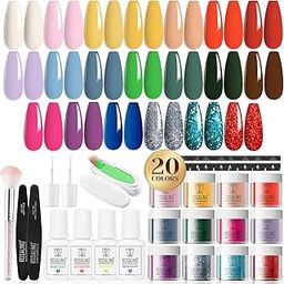 ROSALIND 29PCS Dip Nails Powder Starter Kit, 20 Colors Dip Powder Nail Kit Red Green Orange Glitter Series Nail Dip Powder Colors Set with Base & Top Coat, Brush Restorer and Activator Kit-image-87