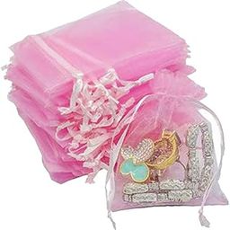 DMS RETAIL Organza Return Gift Packing Bags Potli |Pouch for Kids I Return Gift Pouch for Woman I Drawstring Pouches For Wedding Plain Organza Bag Pouches 8X10 CMS Set Of 20 Pcs (PINK)-7