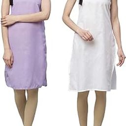 Light Purple & White Color Women Inner Slips, Cotton Long Full Length Slips for Sheer Dresses (Pack of 2)-picture-21