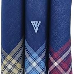 Men's Cotton Dark Handkerchief with Brand Logo (Pack of 3) Maroon, Beige & Blue-image-44