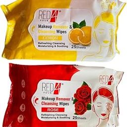 Clean & Glow Makeup Remover Wipes | Face Cleansing Wipes | Hydrating & Refreshing Makeup Remover Wipes (25 Sheets) Red & Yellow Pack Of 2-image-51