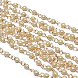 Beadwaala Handmade Gold Pearl Beads Beaded Chain for Jewellery Making and Crafts Work ((Pearl Size: 3mm) Pack of 5 metres. (3mm, White).-31