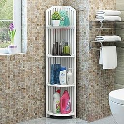 SS ARTS Wpc Waterproof Bathroom Storage Cabinet, Bathroom Corner Stand, Bathroom Organizer, Corner Shelf Matte (White)-image-14
