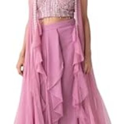 BA Stylish 3 Piece Western Outfit for Women Wedding Wear Pink Embellished Cape Set with Pleated Skirt-image-16