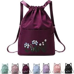 Unique Foldable Embroidery Flower Print Backpack Travel Drawstring Waterproof Bag Women Outdoor Gym College Back Bag Girl Travel Bag || Dry and Wet Separation || Duffel Bag (Red Wine)-image-46