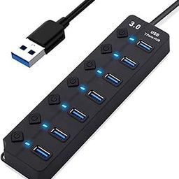 SIMXEN 7 Port 7Switch USB Hub 3.0 USB Data Hub Splitter 7-Port Hub with Individual Power Switches and Lights High Speed Extension Hub Cable Length - 30CM-image-15