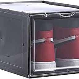 COOLBABY Shoe Storage Box,Shoe Box Clear Plastic Stackable,Drop Front with Lids,Shoe Organizer and Containers For Men/Women,Easy Assembly（1PCS，Black）, YLY2046-BLK, 1-image-60