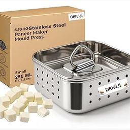 DRIVIJI Stainless Steel Paneer Maker - Square Shape Paneer & Tofu Press Mould, Easy to use Paneer Press Machine for Perfect Homemade Tofu or Paneer, Compact Design (250 ML)(10.2X10.2X4.2)-image-29