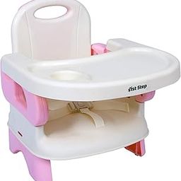 1st Step 2 in 1 Portable Booster Seat Cum Feeding Chair with 2 Level Height Adjustment and 5 Point Safety Harness (Pink)-10