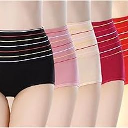 Girls Briefs Women's Cotton High Waist Panties Body Tummy Tucker Brief Fit Underwear Full Coverage Ladies Panty for Daily Use Multicolor (High-Waist-Panties)-image-90