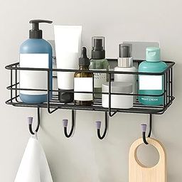 DEALBOOTH Bathroom Shelf for Wall Adhesive Rack Organiser for Bathroom Without Drill Nail Free Stainless Steel Rust Proof Two Ways Installation with All Accessories (4 Hook Caddy)-image-45