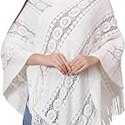 Women's Elegant Knitted Shawl Poncho with Fringed V-Neck with Pearls Solid Sweater Pullover Cape Gifts for Women Mom (SC 108)-picture-6