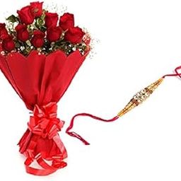 Floral Fantasy® Original Real Fresh Flower Bouquet For Rakhi Gift (Bunch Of 10 Red Roses with one Rakhi)-image-88